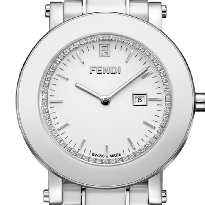 Fendi White Ceramic Vvs Diamond Orologi 36mm Round Face Watch